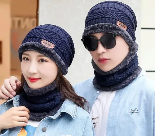 Vista 2 de Conjunto de gorro y bufanda para el Frio, unisex, para hombre y mujer, talla única