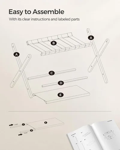 Vista 6 de SONGMICS Portaequipajes, Juego de 2, Soporte Plegable para Maletas con Estante de Almacenamiento, para Habitación de Huéspedes, Hotel, Dormitorio