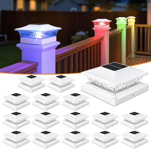 Vista 9 de APONUO - Luces solares para punta de poste con 8 colores RGB sólidos y flujo multicolor - Paquete de 4 luces solares para postes de 6x6, IP65