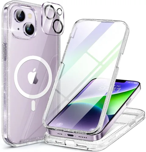Vista 73 de Miracase - Funda magnética para iPhone 13 Pro Max de 6.7 pulgadas (compatible con MagSafe), transparente, completo, protector de pantalla de vidrio