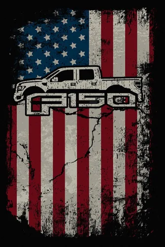 Vista 3 de JH DESIGN GROUP Camiseta Ford F150 Truck para hombre con bandera americana, color negro