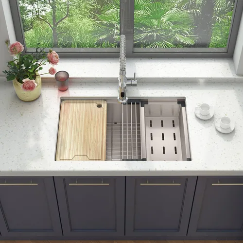 Vista 11 de Sinber HU1517S-S Fregadero de cocina de un solo compartimento bajo encimera de 16" x 18" x 8" con acero inoxidable 304 calibre 18 acabado satinado