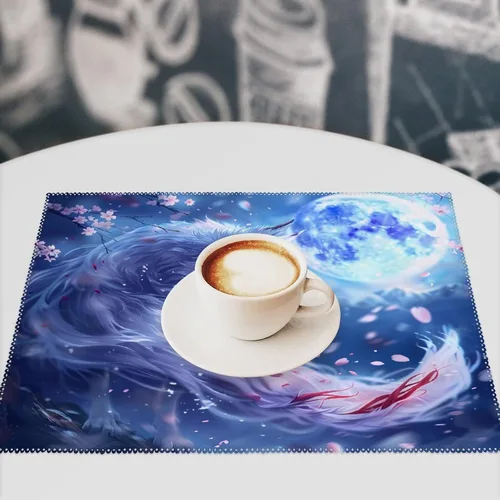 Vista 7 de Nine Tailed Fox Cherry Flowers Placemats Set of 6 Resistant Table Mats Washable Place Mats for Dinner Party Table Decoration
