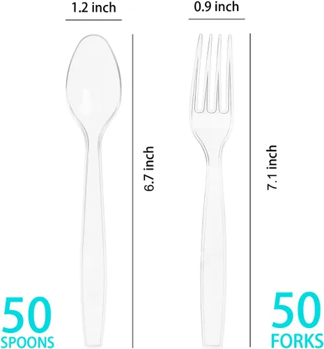 Vista 2 de MOACOCK 100 tenedores y cucharas de plástico de peso pesado exacto