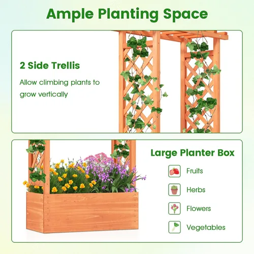 Vista 4 de HAPPYGRILL Cama de jardín elevada con enrejado y techo colgante