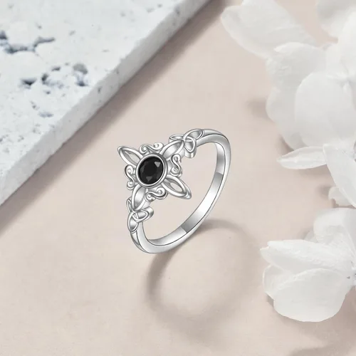 Vista 5 de YAFEINI - Anillo de nudo de brujas de plata de ley - Joyería celta de nudo de la Trinidad para mujer