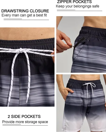 Vista 3 de SILKWORLD Traje de baño para hombre, de secado rápido, con bolsillos con cremallera y forro de compresión