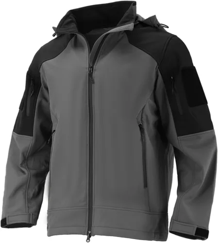 Vista 8 de Chaqueta impermeable de softshell para hombre, resistente al viento con forro polar para invierno con capucha, ligera y cálida