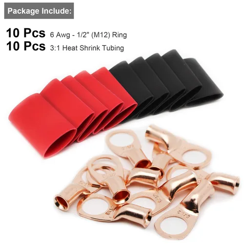Vista 82 de TKDMR - Kit de 264 piezas de extremos de cable de batería, 132 piezas de terminales de anillo de lengüetas de cable de cobre resistentes AWG 8 6 4 2