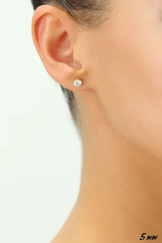 Vista 3 de Aretes oro amarillo 14K solitario, zirconia cúbica, CZ con mariposas
