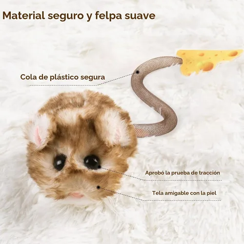 Vista 5 de Migipaws MigiMouse - Juguete interactivo para gatos de 360° con cola de plástico de malla para gatos de interior, sensor de movimiento inteligente