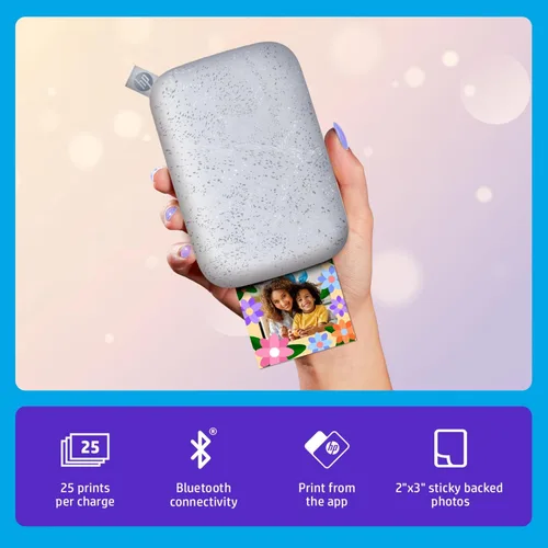Vista 3 de HP Sprocket Impresora fotográfica instantánea portátil 2x3 (Luna Pearl) Paquete de álbum de recortes divertido Luna Perla