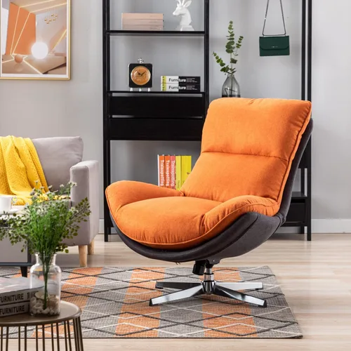 Vista 3 de HEAH-YO Silla giratoria decorativa, moderna silla de sala de estar con respaldo, silla de lectura tapizada de lino sin brazos para dormitorio