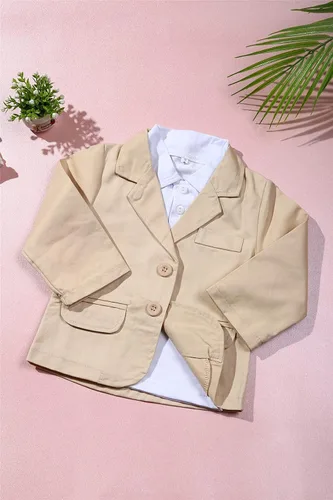 Vista 3 de Conjunto de 3 piezas de camisa de caballero para bebé, conjunto de pantalones vaqueros, ropa para niños pequeños