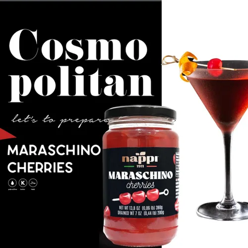 Vista 8 de Nappi 1991, Cerezas al marrasquino sin tallos, Cereza roja, 14 oz (390 g),Producto de Italia