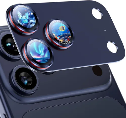 Vista 25 de Uyiton Protector de lente de cámara para iPhone 17 Pro - [Tipografía única + lente de teléfono diseño de círculo rojo] Cubierta de cámara de vidrio
