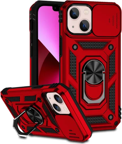 Vista 12 de Funda compatible con iPhone 13 de 6.1 pulgadas, funda magnética con funda para cámara y soporte, grado militar, a prueba de golpes, material de PC