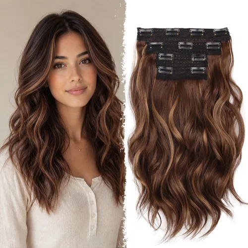 Vista 14 de Extensiones de cabello con clip, extensiones de cabello sintético ondulado de 14 pulgadas con clip (color: 22H10#)