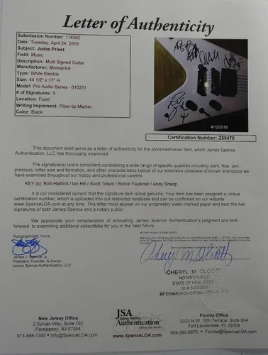 Vista 4 de Firmado Judas Priest Guitarra Autografiada Certificado Jsa Loa # Z59470