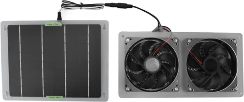 Vista 9 de Kit de ventilador solar 100 W 12 V ventilador de escape doble con panel solar para áticos pequeños gallineros invernaderos escape de ventana