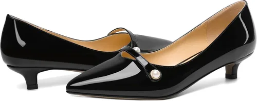 Vista 6 de ROSERWISH Vestido de noche para mujer, sin cordones, con puntera puntiaguda, patente, tacón bajo, zapatos de tacón bajo de 1.5 pulgadas