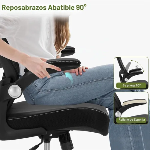 Vista 5 de Silla de oficina ergonómica de piel sintética, capacidad de peso de 400 libras, respaldo de malla transpirable, altura ajustable y brazos abatibles