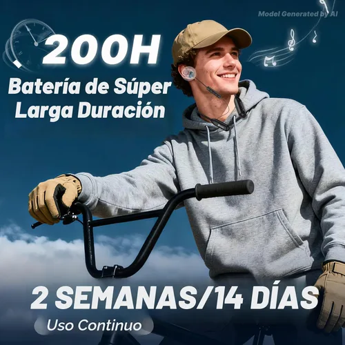 Vista 2 de Hmusic H25 Auriculares Bluetooth con banda para el cuello con 200 horas de duración de reproducción de batería