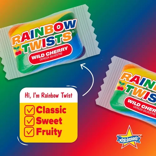 Vista 3 de Atkinson's Rainbow Twists Cherry Bite - Caramelo duro, bolsa de fiesta a granel de 2 libras