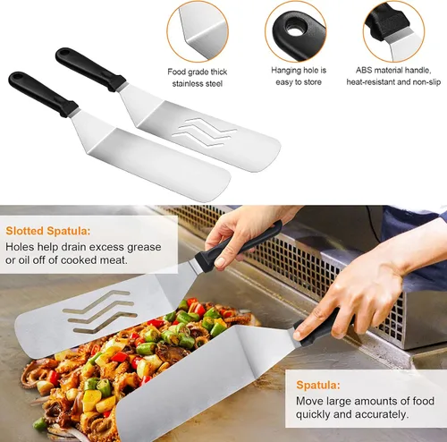 Vista 3 de Blackstone Kit de accesorios para parrilla, 16 piezas de accesorios de parrilla plana para Blackstone y chef de campamento con espátula, raspador