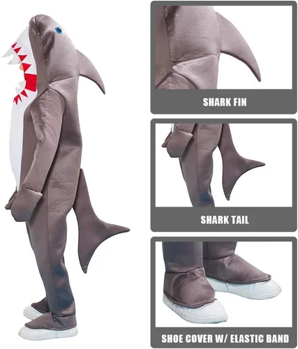 Vista 5 de ReneeCho Disfraz de tiburón para niños, pijama de Halloween, traje de animal marino