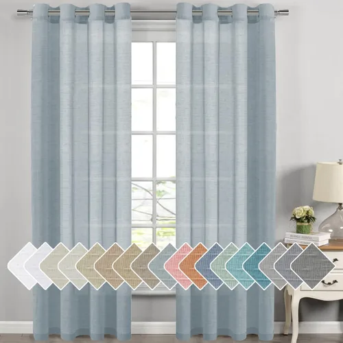 Vista 28 de H.VERSAILTEX Cortinas de lino de mezcla natural para sala de estar/cortinas de lino semitransparentes reductoras de luz de 54 pulgadas de largo