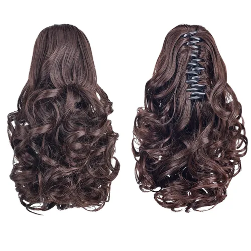 Vista 68 de Extensiones de cola de caballo, extensiones de cabello de cola de caballo con clip de garra marrón oscuro para mujer, pieza de cabello rizado