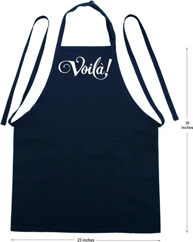 Vista 5 de Voila - Delantales de cocina para mujeres y hombres, negro, ajustable, dos bolsillos delanteros, divertido y lindo delantal de cocina francesa