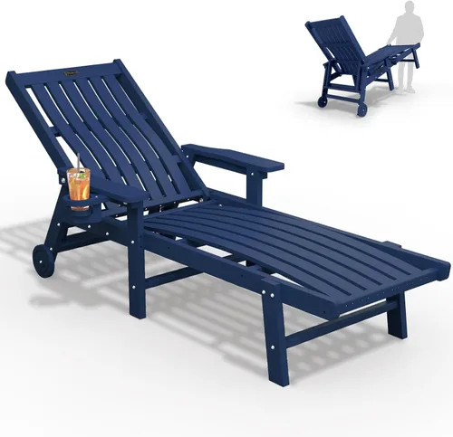 Vista 19 de THOEOE Juego de 2 tumbonas para exteriores, silla de piscina HDPE, madera
