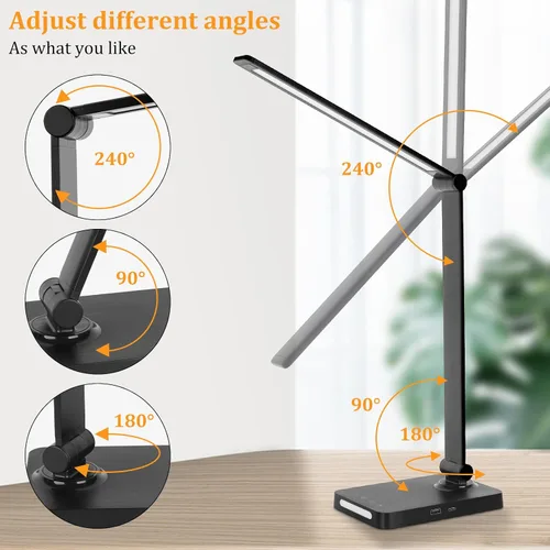 Vista 5 de Lámpara de escritorio LED con puertos USB, lámparas de escritorio táctiles para oficina en casa con 5 modos 3 Brightness Desk Light with Small