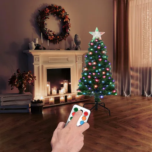 Vista 2 de Holiday Essence Prelit Árbol de Navidad artificial, árbol de Navidad de pino de 4 pies con luces LED multicolor que cambian de función y árbol