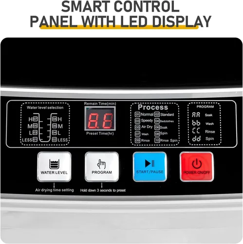 Vista 8 de Lavadora portátil de 17.8 libras, máquina de lavandería eléctrica completamente automática con tambor de acero inoxidable, lavadora compacta