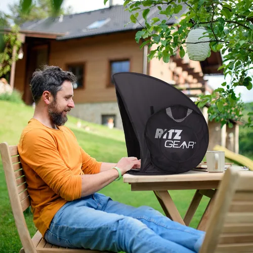 Vista 6 de RitzGear - Parasol para laptop Capucha portátil compacta antirreflejo, tienda de campaña y funda de transporte para computadora, tableta