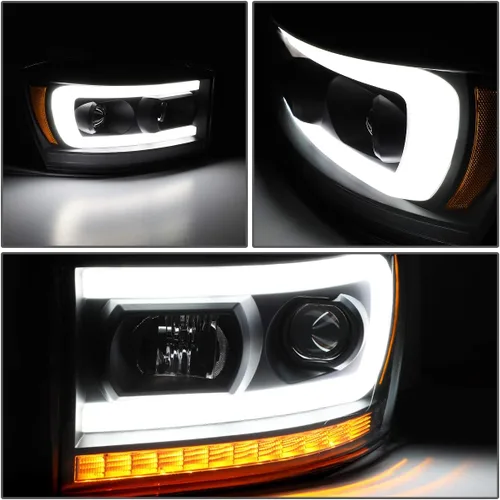 Vista 20 de DNA MOTORING HL-HPL-RM06-G-CH-AM LED U-Bar DRL Faros de señal de giro perseguidores compatibles con Dodge Ram 1500 06-08/Dodge Ram 2500 3500 06-09