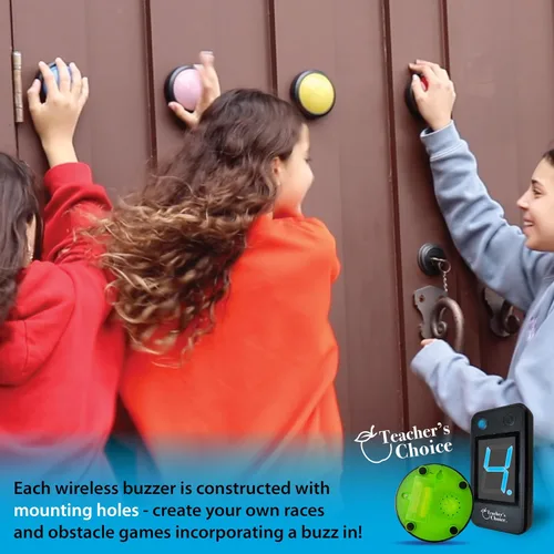 Vista 9 de Teacher's Choice Sistema de Botón de Buzzer de Juego para 4 Jugadores con Luz Inalámbrica Muestra al Jugador Ganador Sonidos Fuertes y Únicos