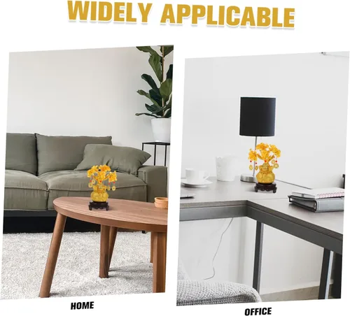 Vista 8 de Homoyoyo Feng Shui árbol del dinero citrino amarillo Crytal adorno chino riqueza Yuanbao Cake Topper 7.5 in riqueza fortuna buena suerte decoración