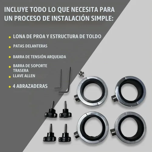 Vista 4 de FASWORX Soportes universales para barcos Bimini en torre de wakeboard, lona superior 600D Bimini, marco y abrazaderas, toldo universal