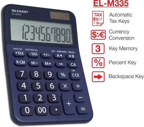 Vista 3 de Sharp EL-M335 Calculadora de escritorio extragrande de 10 dígitos con funciones de conversión de moneda, teclas de impuestos, porcentaje