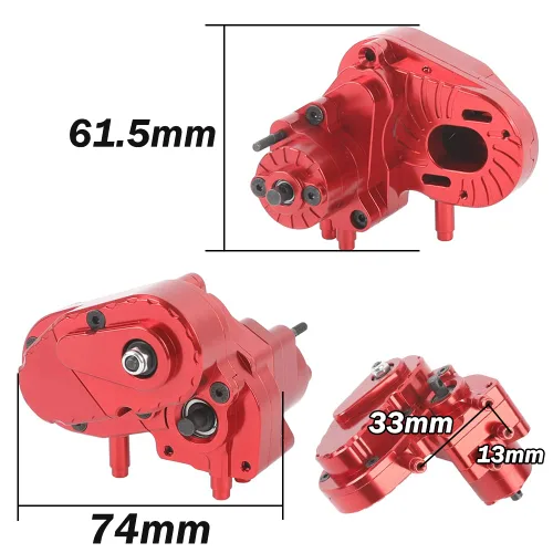 Vista 3 de Caja de cambios de caja de transmisión de aleación de aluminio completa para 1/10 RC Crawler Car Axial Capra 1.9 UTB actualizaciones (rojo)