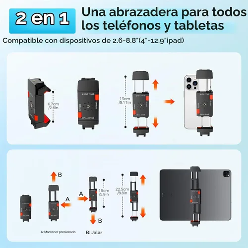 Vista 2 de MACTREM 67" iPad Tripod Stand for Tablet Phone Camera with Remote Mount Soporte 2 en 1 para iPad/Iphone de hasta 12.9 pulgadas, aluminio extensible