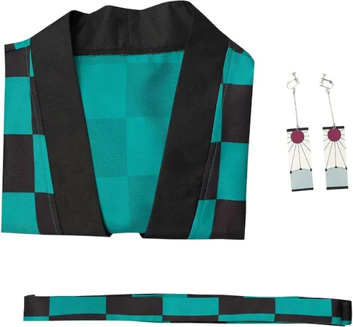 Vista 5 de Duwseal Kamado Tanjirou - Juego de aretes de kimono largo para cosplay bata de Tanjirou