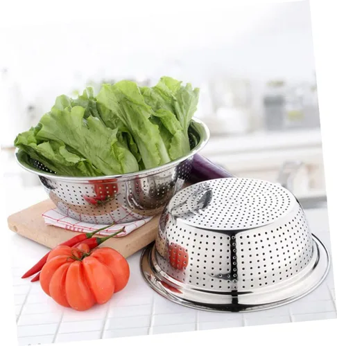 Vista 6 de Housoutil Tamiz de lavado de arroz de acero inoxidable, colador de arroz de acero inoxidable, escurridor de frutas, colador de verduras, cuenco