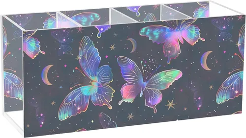 Vista 11 de Boho Style Leaves Pen Pencil Holder for Desk, Decorative Pen Holders 4 Compartments, Makeup Brush Cup Acrylic Desk Organizer for Office Classroom
