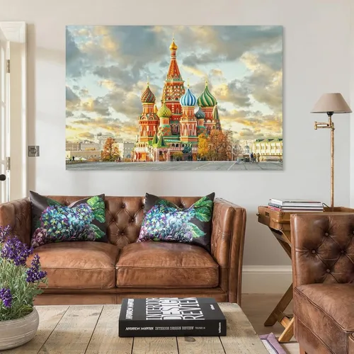 Vista 3 de Moscú - Cuadrado rojo popular cañón mural y edición de arte ruso, pósteres de pintura en lienzo, decoración de habitación, lienzo decorativo
