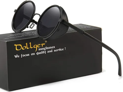 Vista 2 de Dollger Gafas de sol redondas retro vintage Steampunk con marco circular de metal